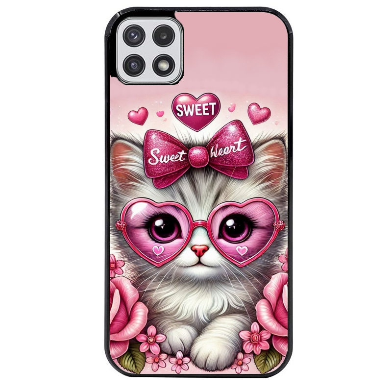 Coque noire taperso pour galaxy A22 A32 A52 A52S 4G 5G  avec motif chat lunettes protection antichoc personnalisée
