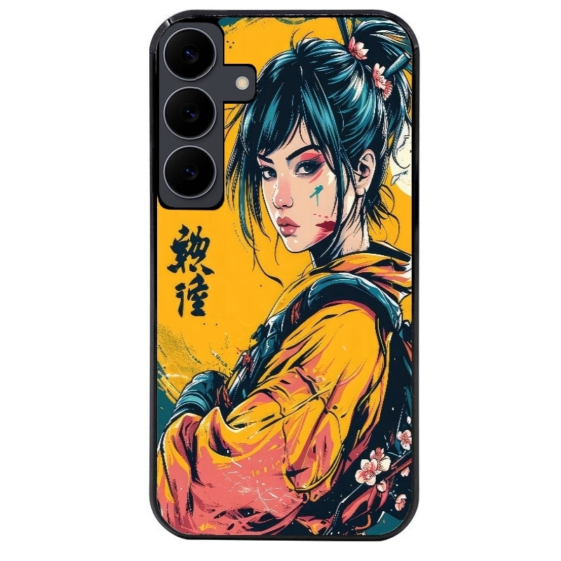 Coque noire taperso pour galaxy A06 A16 A26 A36 A56 avec motif samourai girl anime protection antichoc personnalisée