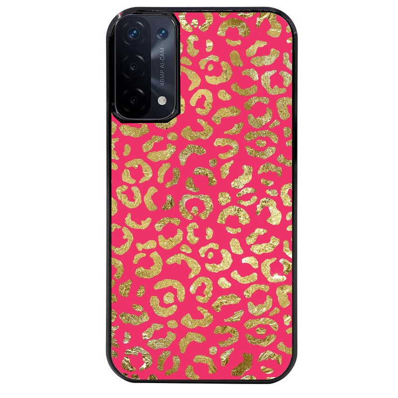 Coque noire taperso pour OPPO A54 et A74 5G avec motif leopard fuschia protection antichoc personnalisée