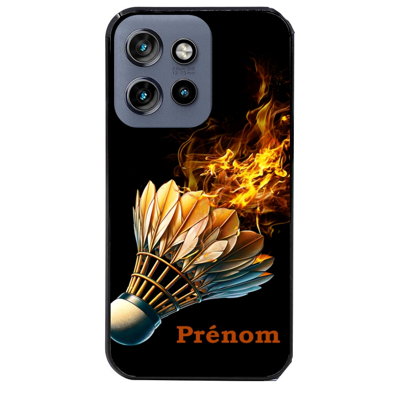Coque noire taperso pour Moto Edge 60 et Neo Fusion Pro avec motif badminton flamme personnalise protection antichoc personnalisée