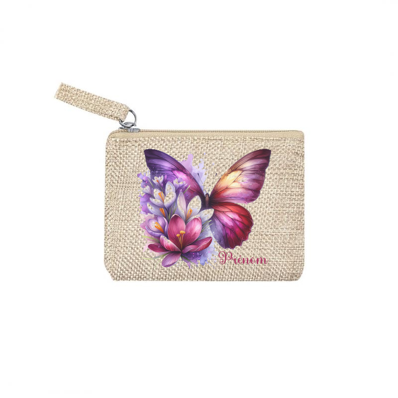 Pochette personnalisée motif papillon color en toile et simili cuir personnalisée