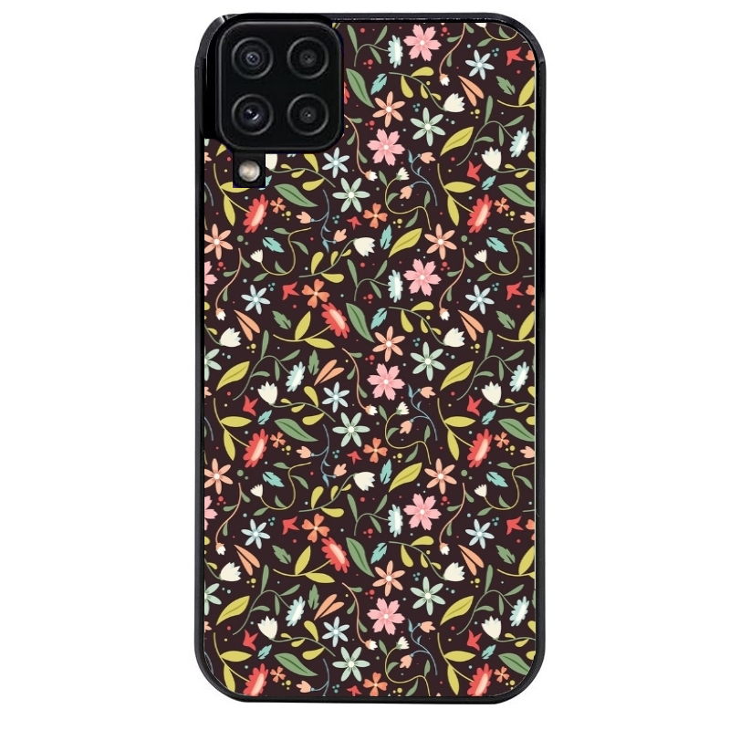 Coque noire taperso pour galaxy A22 A32 A52 A52S 4G 5G  avec motif petites feurs multicolores protection antichoc personnalisée