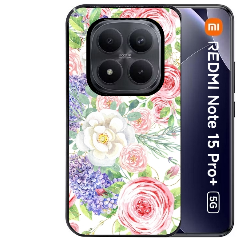 Coque noire taperso pour Redmi Note 15 et PRO PLUS 4G 5G avec motif fleur couleur pastel protection antichoc personnalisée