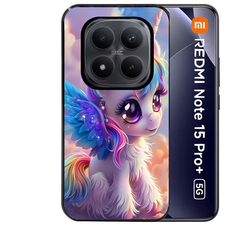 Coque noire taperso pour Redmi Note 15 et PRO PLUS 4G 5G avec motif licorne style anime protection antichoc personnalisée