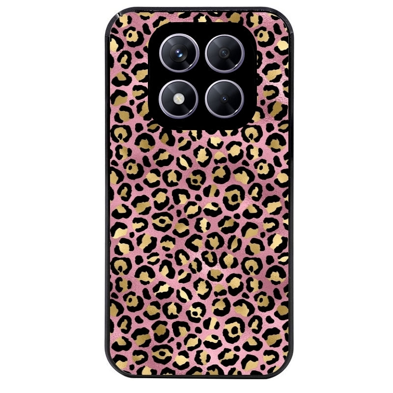 Coque noire taperso pour Redmi Note 14 et PRO PLUS 4G 5G avec motif leopard rose protection antichoc personnalisée