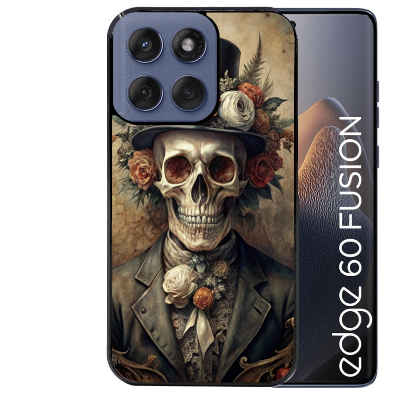 Coque noire taperso pour Moto Edge 60 et Neo Fusion Pro avec motif tete de mort chapeau protection antichoc personnalisée