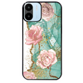 Coque noire taperso pour Redmi A1 et A2 avec motif marbre fleur turquoise protection antichoc personnalisée