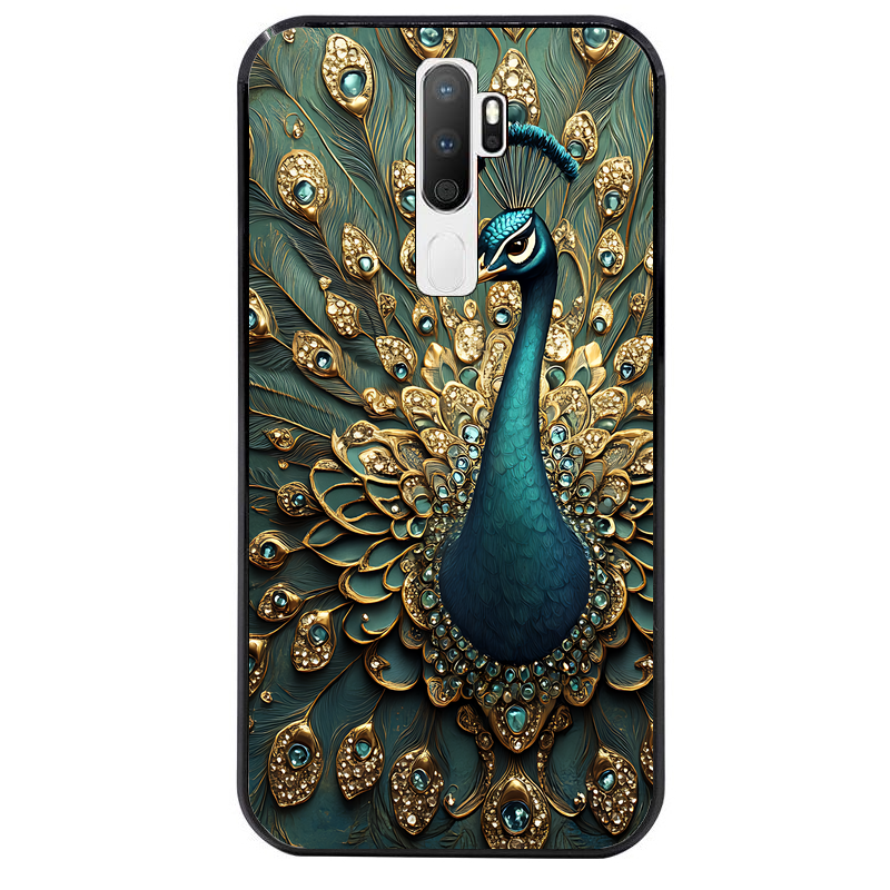 Coque noire taperso pour OPPO A5 A9 2020 avec motif paon bijoux protection antichoc personnalisée