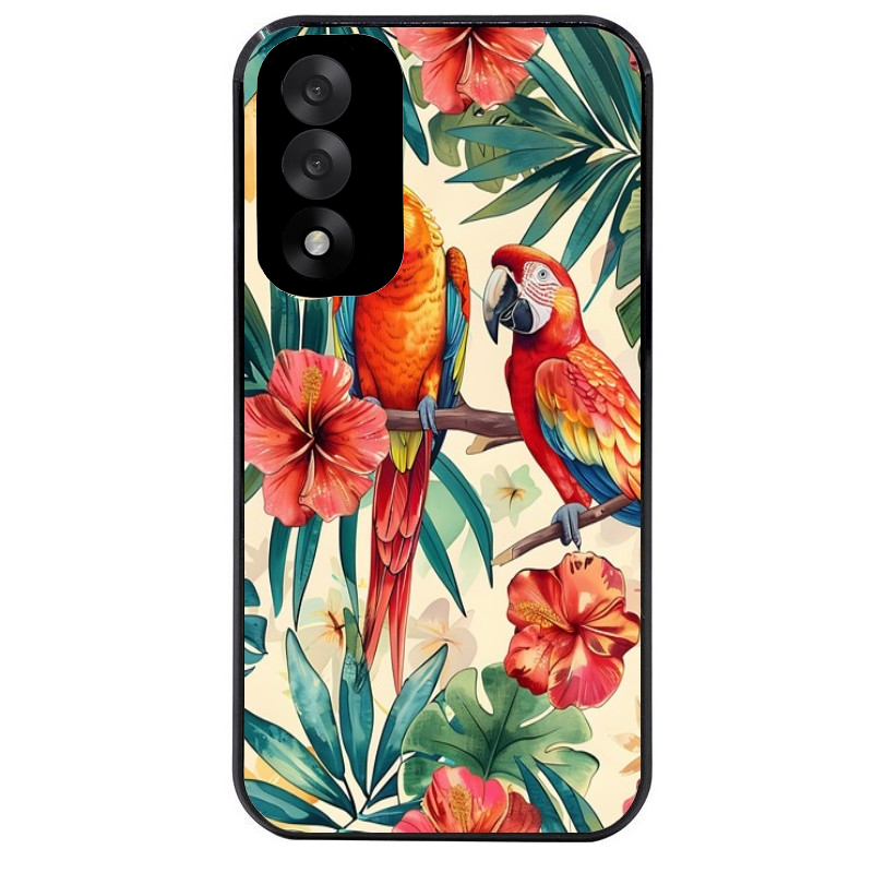 Coque noire taperso pour OnePlus Nord 5 avec motif perroquet et fleurs protection antichoc personnalisée