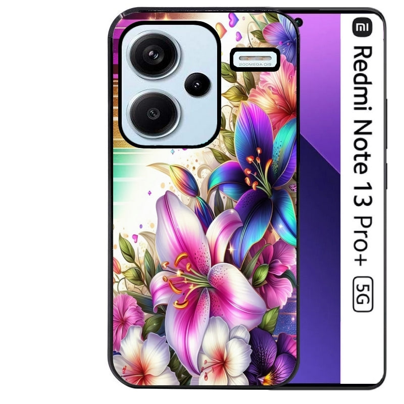 Coque noire taperso pour Redmi Note 13 PRO PLUS 5G avec motif fleur fluo protection antichoc personnalisée
