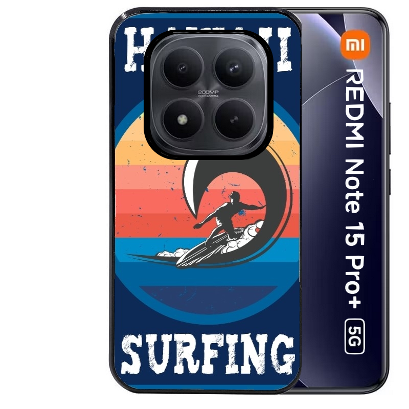 Coque noire taperso pour Redmi Note 15 et PRO PLUS 4G 5G avec motif hawaii et surf protection antichoc personnalisée