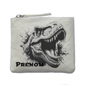 Porte monnaie personnalisé dinosaure black ivoire en feutrine en feutrine ivoire