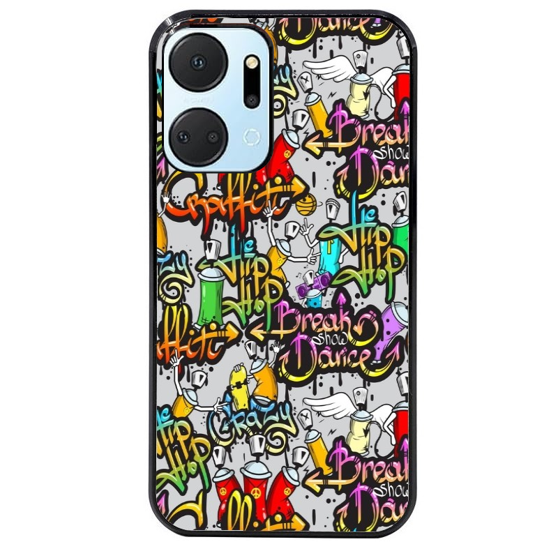Coque noire taperso pour Honor X7A avec motif tag et graffiti protection antichoc personnalisée