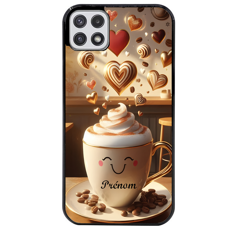 Coque noire taperso pour galaxy A22 A32 A52 A52S 4G 5G  avec motif cafe love morning personnalise protection antichoc personnalisée