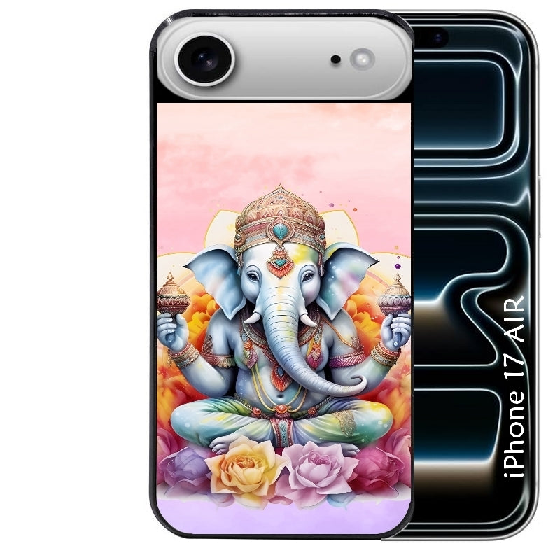 Coque noire taperso pour Iphone 17 17E AIR MAX PRO avec motif elephant namaste protection antichoc personnalisée