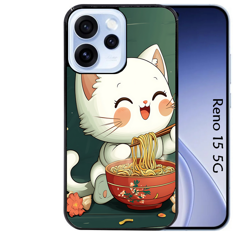 Coque noire taperso pour OPPO Reno 15 et F FS 5G avec motif chat ramen nuage protection antichoc personnalisée