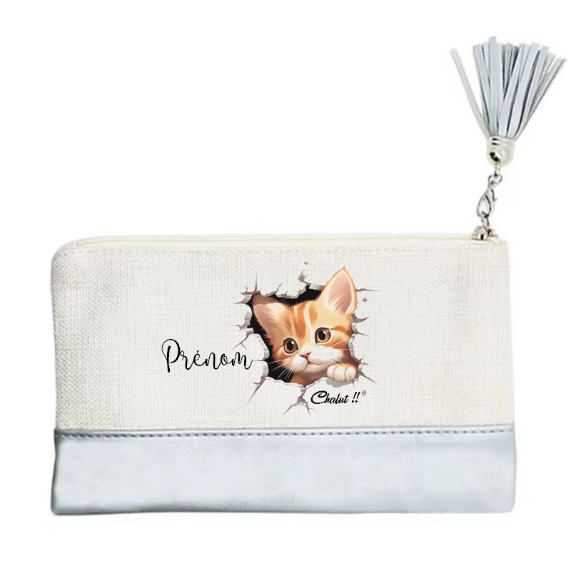 Pochette personnalisée motif chat chalut en toile et simili cuir personnalisée