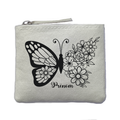Porte monnaie personnalisé papillon fleurs ivoire en feutrine en feutrine ivoire