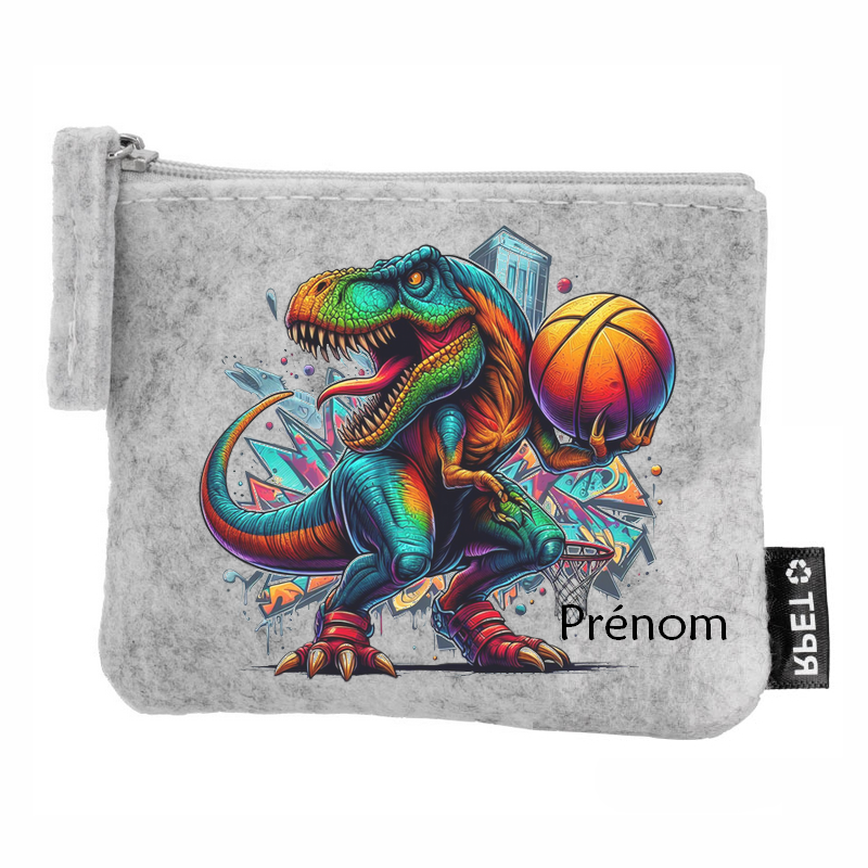 Porte monnaie personnalisé dino basket en feutrine en feutrine