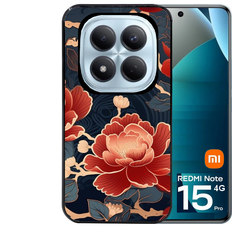 Coque noire taperso pour Redmi Note 15 et PRO PLUS 4G 5G avec motif fleur japan protection antichoc personnalisée