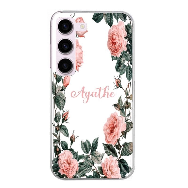 Coque taperso pour Galaxy A13 4G et 5G A23 A53 avec motif cadre fleur pastel personnalisee protection antichoc personnalisée
