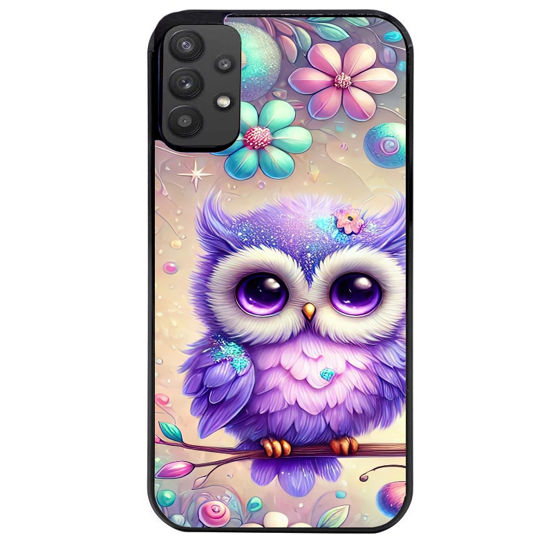Coque noire taperso pour galaxy A22 A32 A52 A52S 4G 5G  avec motif chouette violette protection antichoc personnalisée