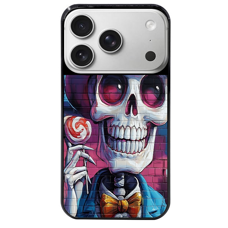 Coque noire taperso pour Iphone 17 17E AIR MAX PRO avec motif tete de mort tag protection antichoc personnalisée