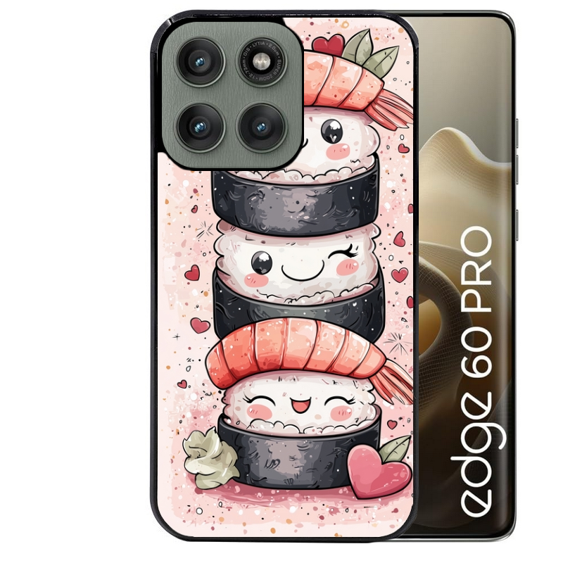 Coque noire taperso pour Moto Edge 60 et Neo Fusion Pro avec motif sushi kawai anime protection antichoc personnalisée
