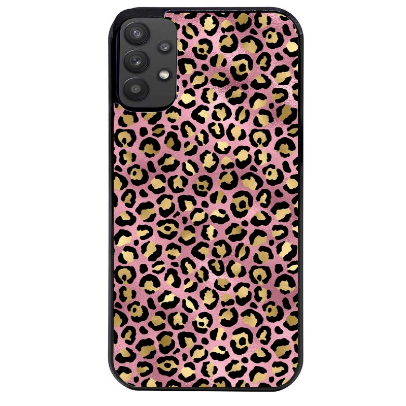 Coque noire taperso pour galaxy A22 A32 A52 A52S 4G 5G  avec motif leopard rose protection antichoc personnalisée