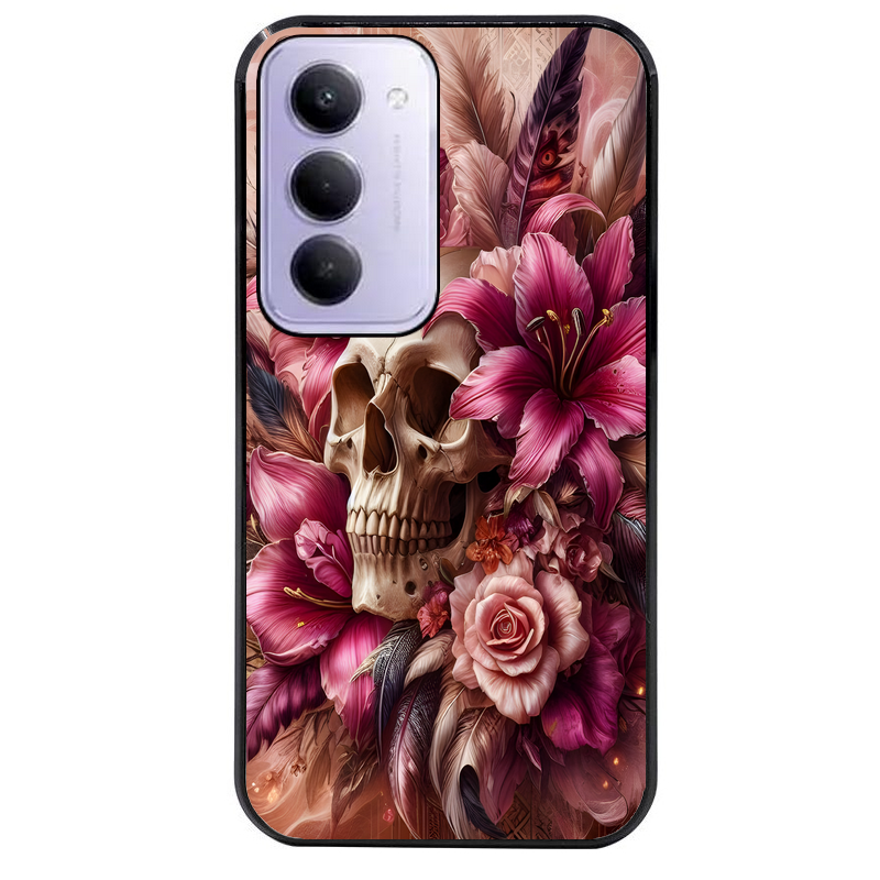 Coque noire taperso pour Redmi 15 4G et 5G avec motif tete de mort skull plume protection antichoc personnalisée