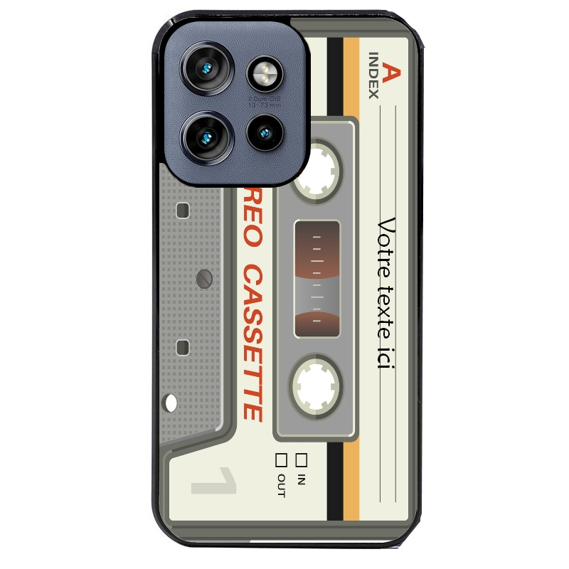 Coque noire taperso pour Moto Edge 60 et Neo Fusion Pro avec motif cassette grise personnalisable protection antichoc personnalisée