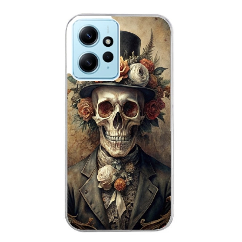 Coque taperso pour Redmi Note 12 4G 5G PRO 4G avec motif tete de mort chapeau protection antichoc personnalisée