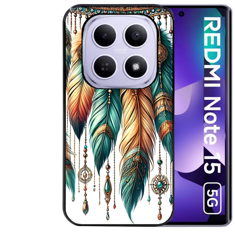 Coque noire taperso pour Redmi Note 15 et PRO PLUS 4G 5G avec motif plumes et bijoux protection antichoc personnalisée