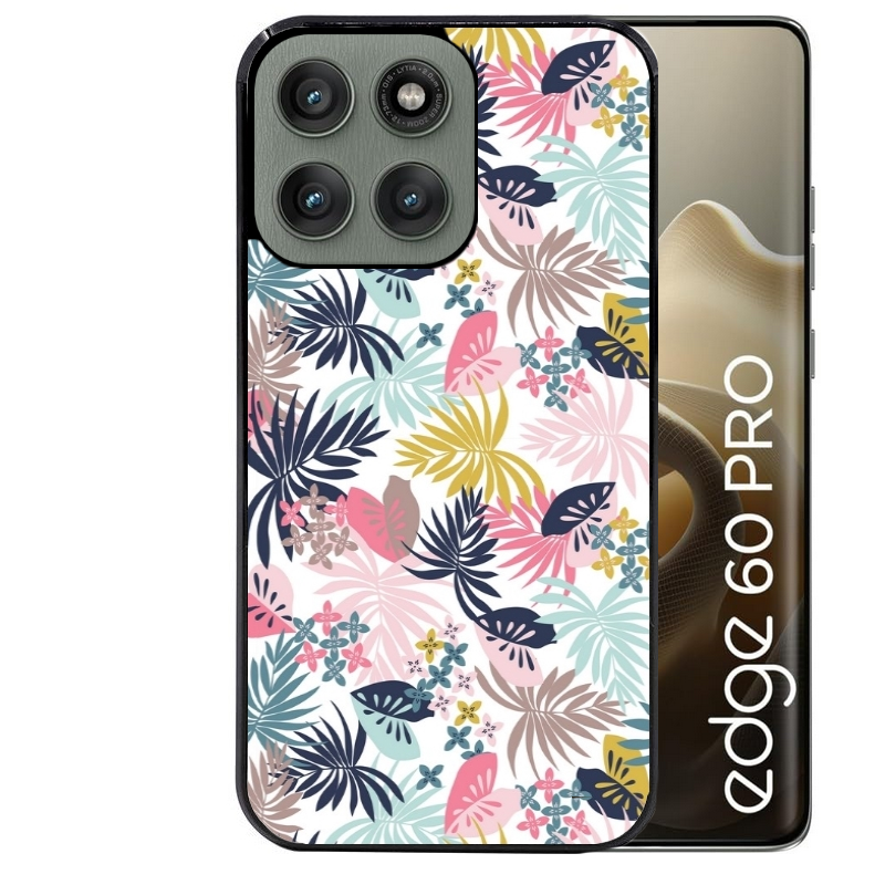 Coque noire taperso pour Moto Edge 60 et Neo Fusion Pro avec motif jungle et fleur rose protection antichoc personnalisée