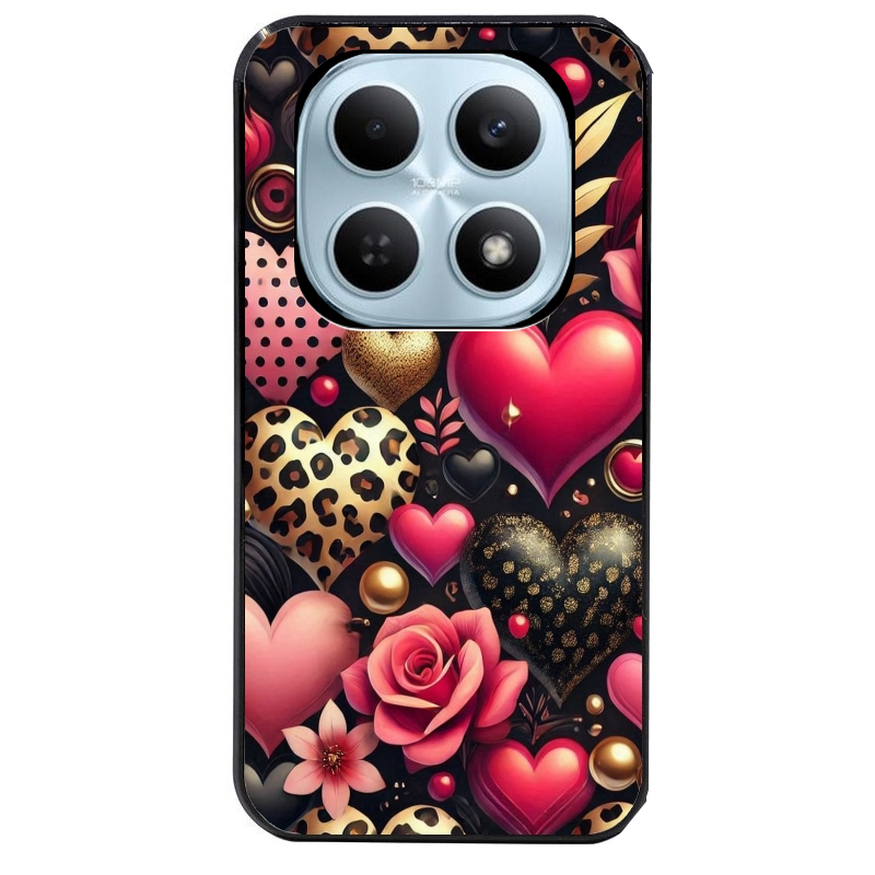 Coque noire taperso pour POCO M8 5G et PRO 5G avec motif coeur et leopard protection antichoc personnalisée
