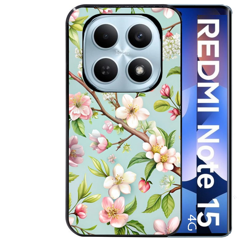 Coque noire taperso pour Redmi Note 15 et PRO PLUS 4G 5G avec motif fleur de printemps protection antichoc personnalisée