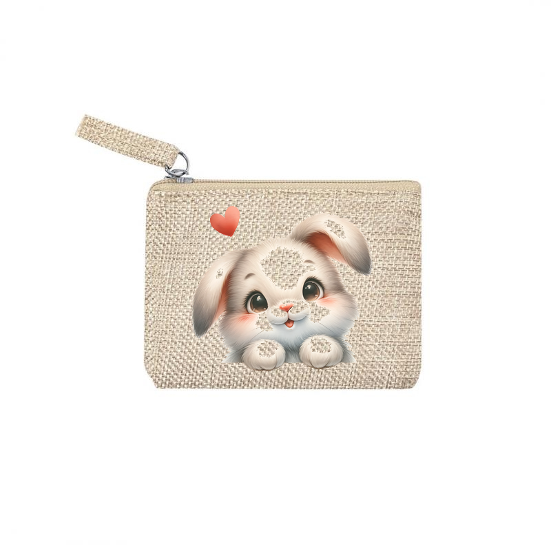 Pochette personnalisée motif lapin cœur en toile et simili cuir personnalisée