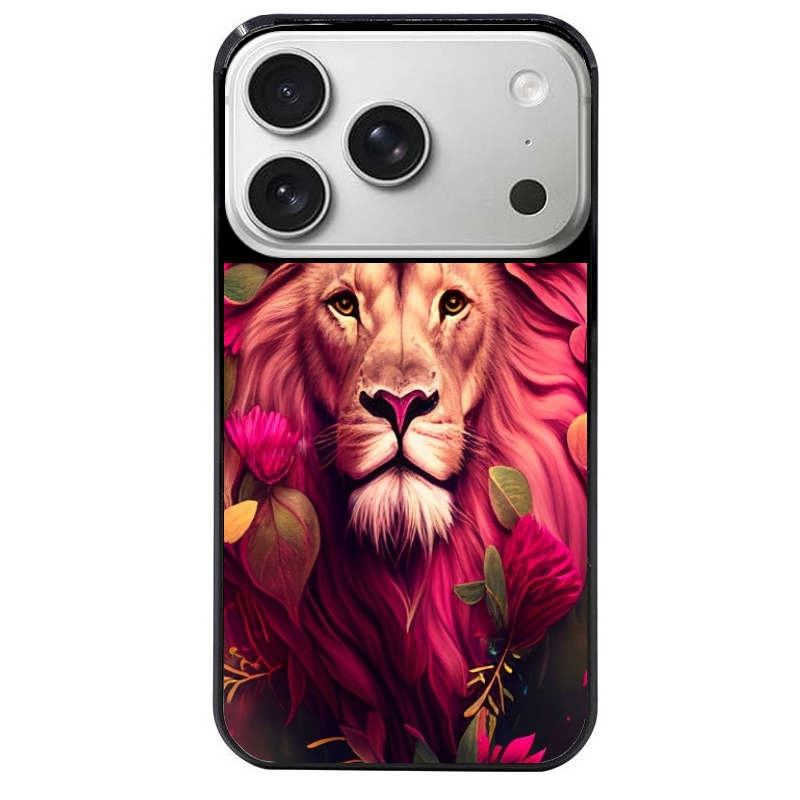 Coque noire taperso pour Iphone 17 17E AIR MAX PRO avec motif lion et fleurs rose protection antichoc personnalisée