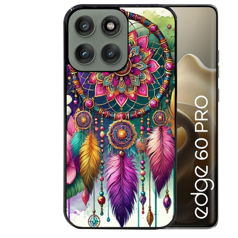 Coque noire taperso pour Moto Edge 60 et Neo Fusion Pro avec motif dreamcatcher et mandala protection antichoc personnalisée