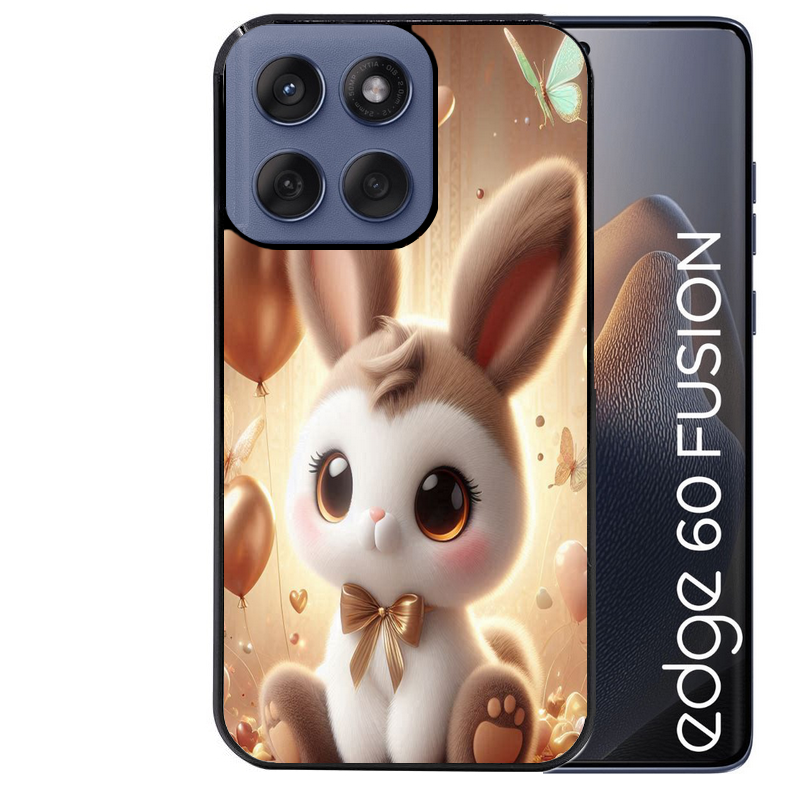 Coque noire taperso pour Moto Edge 60 et Neo Fusion Pro avec motif lapin ballon protection antichoc personnalisée