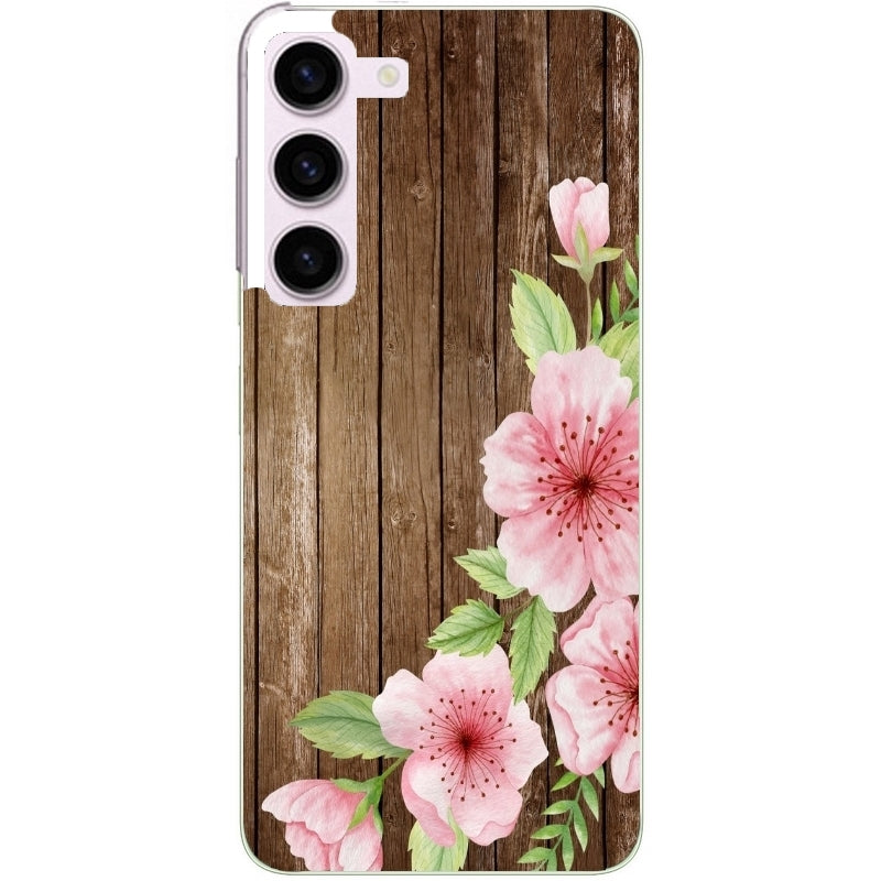 Coque taperso pour Galaxy A13 4G et 5G A23 A53 avec motif bois avec fleur rose protection antichoc personnalisée