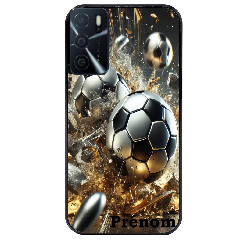 Coque noire taperso pour OPPO A16 et A16S avec motif foot metal personnalisee protection antichoc personnalisée