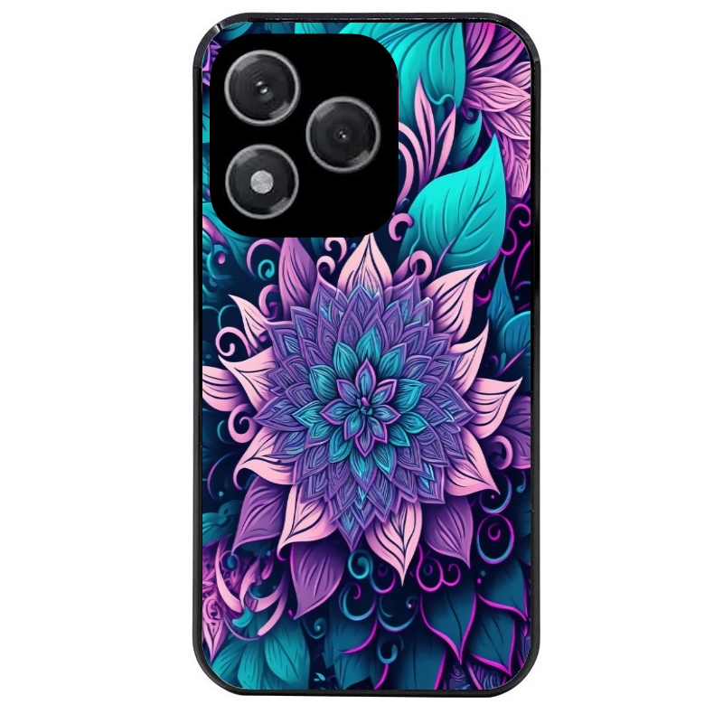 Coque noire taperso pour Honor 400 et Lite Pro Smart avec motif tropical mandala et fleur violet protection antichoc personnalisée