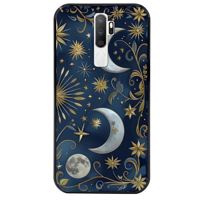 Coque noire taperso pour OPPO A5 A9 2020 avec motif lune et etoile protection antichoc personnalisée