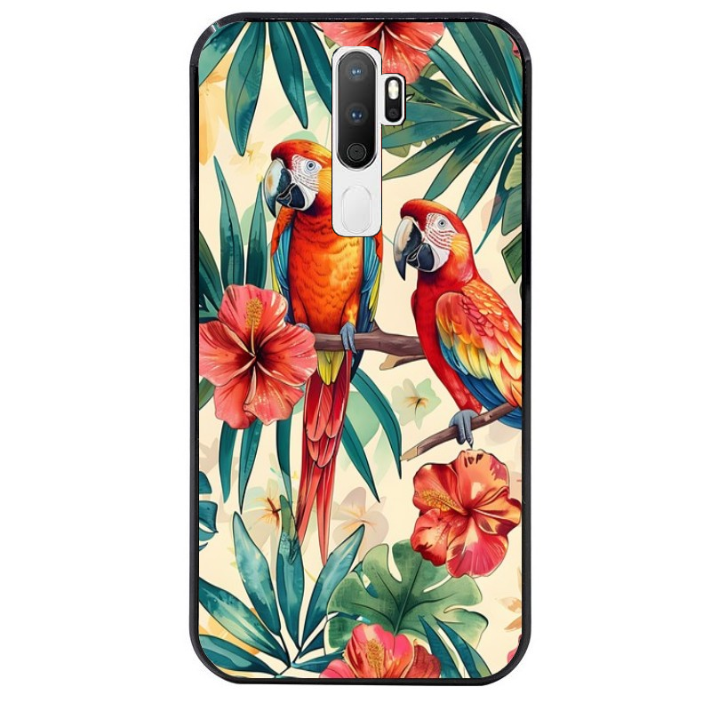 Coque noire taperso pour OPPO A5 A9 2020 avec motif perroquet et fleurs protection antichoc personnalisée