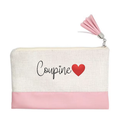 Pochette motif copine coupine en toile et simili cuir