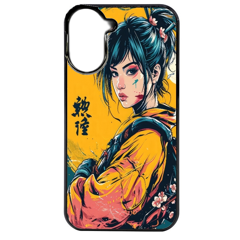 Coque noire taperso pour POCO C71 4G avec motif samourai girl anime protection antichoc personnalisée