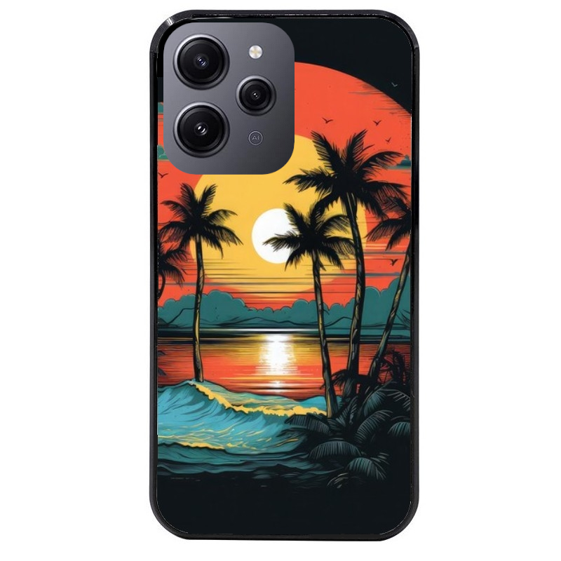 Coque noire taperso pour Redmi 12 4G et 5G avec motif hawaii palmier protection antichoc personnalisée