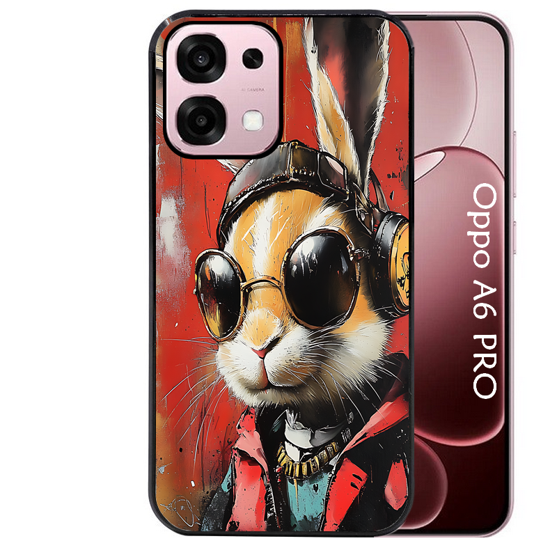 Coque noire taperso pour OPPO A6 PRO 4G et 5G avec motif lapin tag protection antichoc personnalisée