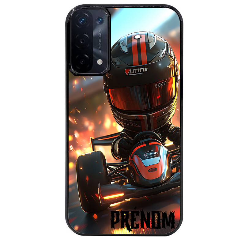 Coque noire taperso pour OPPO A54 et A74 5G avec motif karting f1 personnalisee protection antichoc personnalisée